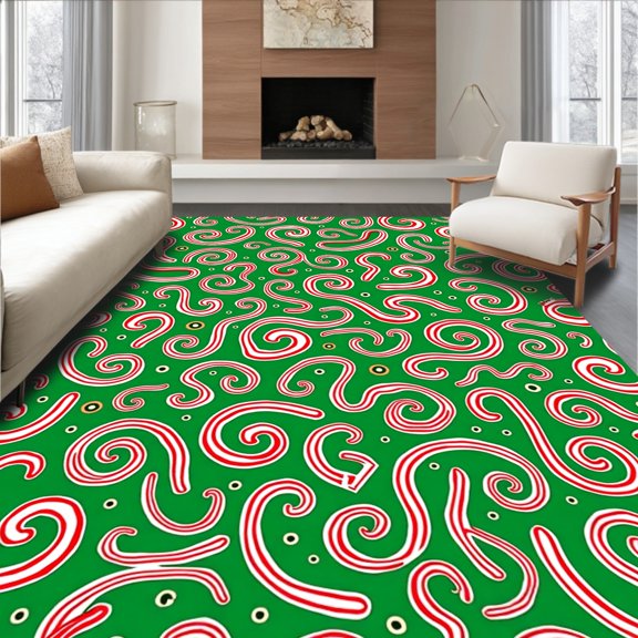 ODIKA 2x3 Machine Washable Non-Slip Area Rug, Peppermint Swirl Holiday Anti Fatigue Floor High Traffic Rug, Green, 731693
