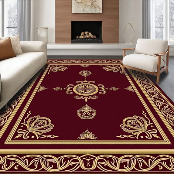 ODIKA 2x3 Machine Washable Non-Slip Area Rug, Persian High Traffic Rug with Pad, Maroon, 503591