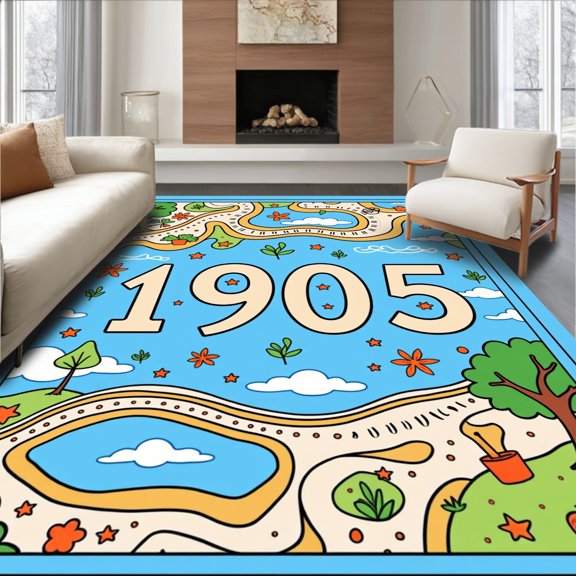 ODIKA 2x3 Machine Washable Non-Slip Area Rug, Phonics Journey Map featuring Calendar Nature Themes Study High Traffic Rug, Blue, 695386