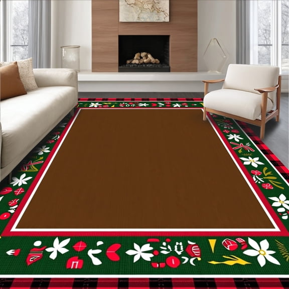 ODIKA 2'x3' Machine Washable Non-Slip Area Rug, Plaid Heritage Tannenbaum Celebration Accent Duo High Traffic Rug, Green, 630342