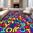 thumbnail image 1 of ODIKA 2'x3' Machine Washable Non-Slip Area Rug, Playful Alphabet Adventure with Whimsical Letter Creatures Design High Traffic Rug with Pad, Pink, 699279, 1 of 8