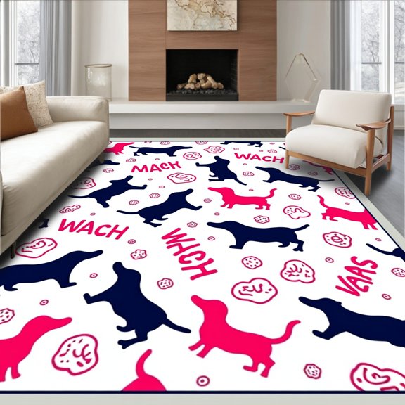 ODIKA 2x3 Machine Washable Non-Slip Area Rug, Playful Dachshund Bath Time Reminder Floor High Traffic Rug, Pink, 721619