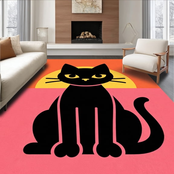 ODIKA 2'x3' Machine Washable Non-Slip Area Rug, Playful Kitten Punch Needle DIY Cushion Project High Traffic Rug, Black, 679166