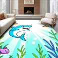 thumbnail image 1 of ODIKA 2'x3' Machine Washable Non-Slip Area Rug, Playful Marine Creature Embroidery Yarn Beginner High Traffic Rug, Blue, 727909, 1 of 7