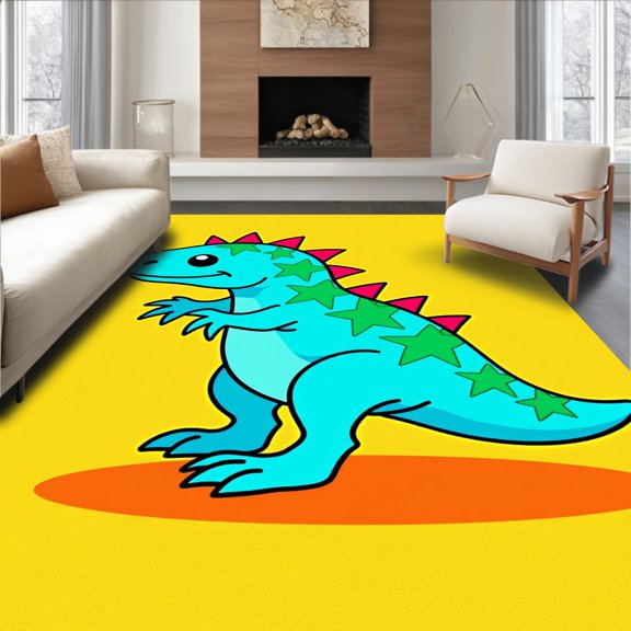 ODIKA 2x3 Machine Washable Non-Slip Area Rug, Playful Tyrannosaurus Latch Hook Project Kit High Traffic Rug, Yellow, 727208