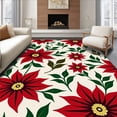 thumbnail image 1 of ODIKA 2'x3' Machine Washable Non-Slip Area Rug, Poinsettia Bloom Floral Christmas Celebration High Traffic Rug, Red, 623174, 1 of 7