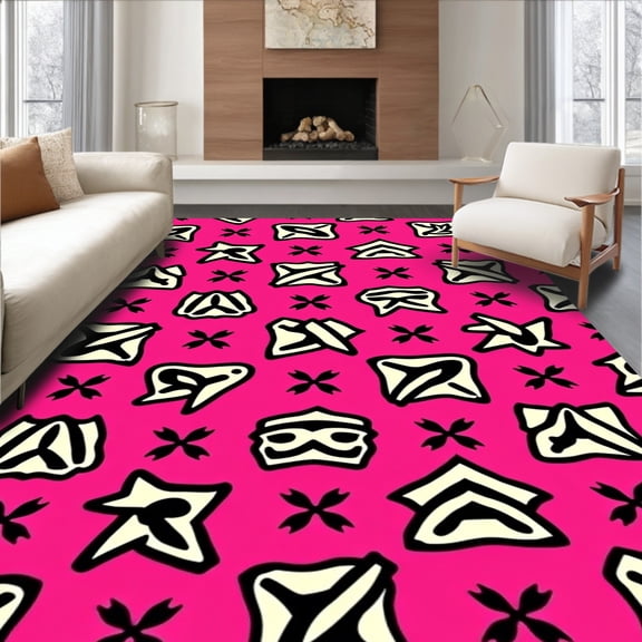 ODIKA 2x3 Machine Washable Non-Slip Area Rug, Point with Native Inspired Symbols High Traffic Rug, Pink, 710342