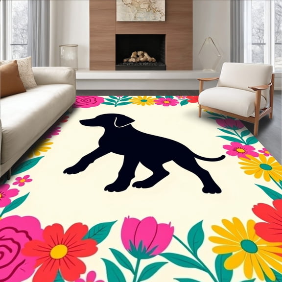 ODIKA 2x3 Machine Washable Non-Slip Area Rug, Poodle Latch Hook Kit with Vibrant Floral Border Design High Traffic Rug, Pink, 635715