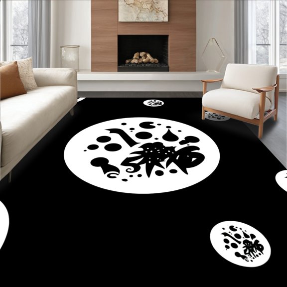 ODIKA 2x3 Machine Washable Non-Slip Area Rug, Pool Game Themed Circular Decorative Accent Entertainment Space Accessory High Traffic Rug, Black, 594861