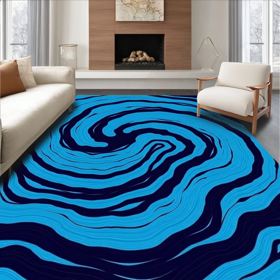 ODIKA 2x3 Machine Washable Non-Slip Area Rug, Pool Radiant Abstract Expressionist Composition High Traffic Rug, Blue, 666911