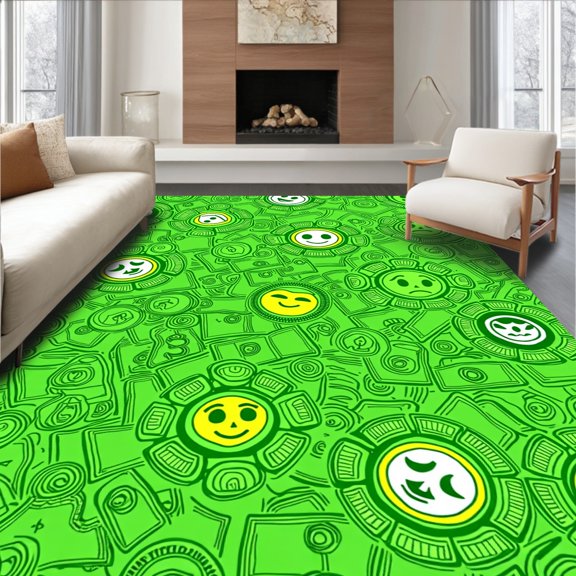 ODIKA 2x3 Machine Washable Non-Slip Area Rug, Pop Art Money Character Design with Expressive Animated Details High Traffic Rug, Green, 723069
