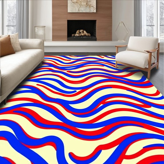 ODIKA 2x3 Machine Washable Non-Slip Area Rug, Pop Art Siren Wave with Abstract Law Enforcement Symbols High Traffic Rug, Red, 595458