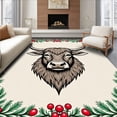 thumbnail image 1 of ODIKA 2'x3' Machine Washable Non-Slip Area Rug, Pre Printed Cushion Cover Scottish Longhorn with Holiday Project High Traffic Rug with Pad, Beige, 635781, 1 of 8