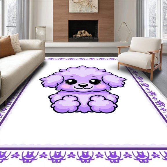 ODIKA 2x3 Machine Washable Non-Slip Area Rug, Precious Pooch Yarn Art Tapestry Hooking Entertainment Activity High Traffic Rug, Purple, 636578