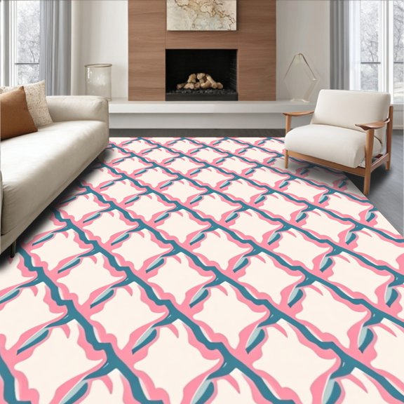 ODIKA 2x3 Machine Washable Non-Slip Area Rug, Preppy Chevron Waves with Accents and Modern Flow High Traffic Rug, Pink, 368754
