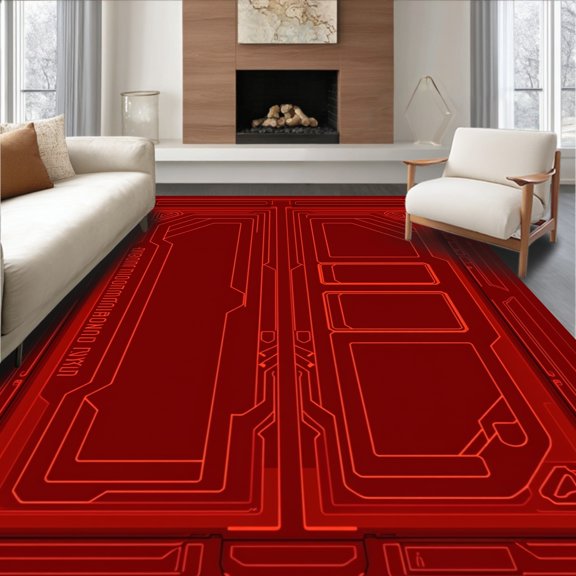 ODIKA 2x3 Machine Washable Non-Slip Area Rug, Prismatic Play Crystalline Navigation Dashboard Laser High Traffic Rug, Red, 587563