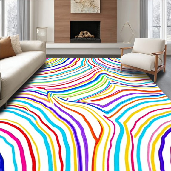 ODIKA 2'x3' Machine Washable Non-Slip Area Rug, Prismatic Waves Celebration Motif High Traffic Rug with Pad, Red, 702948