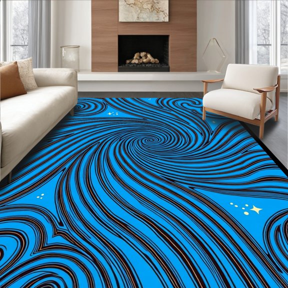 ODIKA 2x3 Machine Washable Non-Slip Area Rug, Pristine Vortex Curled Wave Enchanting Embellishment High Traffic Rug, Blue, 587681