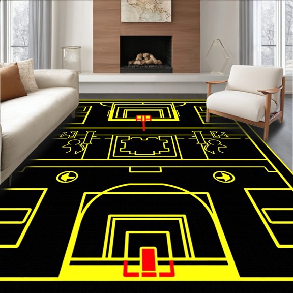 ODIKA 2x3 Machine Washable Non-Slip Area Rug, Professional Court Strategy Training Playbook Grid Diagram High Traffic Rug, Black, 655194