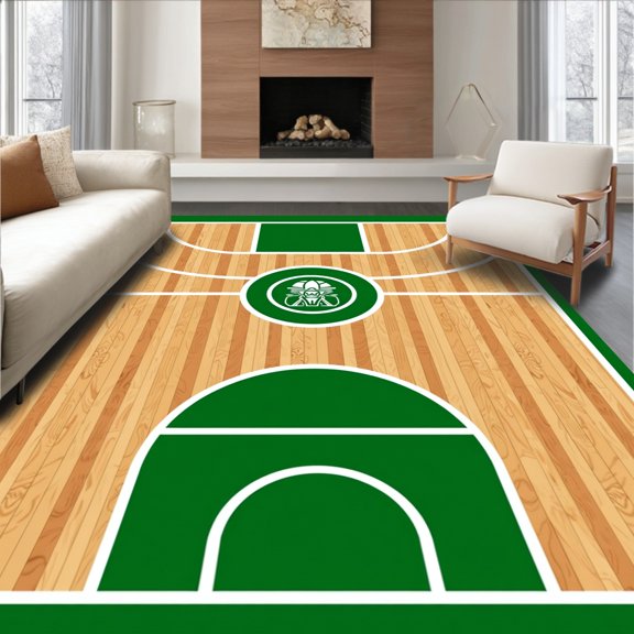 ODIKA 2x3 Machine Washable Non-Slip Area Rug, Professional Hoops Floor Replica Commemorative High Traffic Rug, Green, 674322
