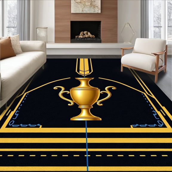 ODIKA 2x3 Machine Washable Non-Slip Area Rug, Professional Ice Rink Puck Shaped Floor Trophy Display High Traffic Rug, Black, 674589