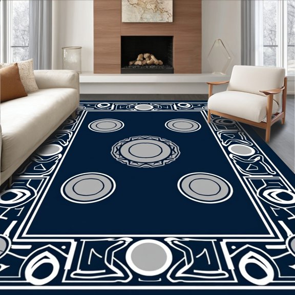 ODIKA 2x3 Machine Washable Non-Slip Area Rug, Professional Sports Trophy Field Medallion High Traffic Rug, Blue, 583679