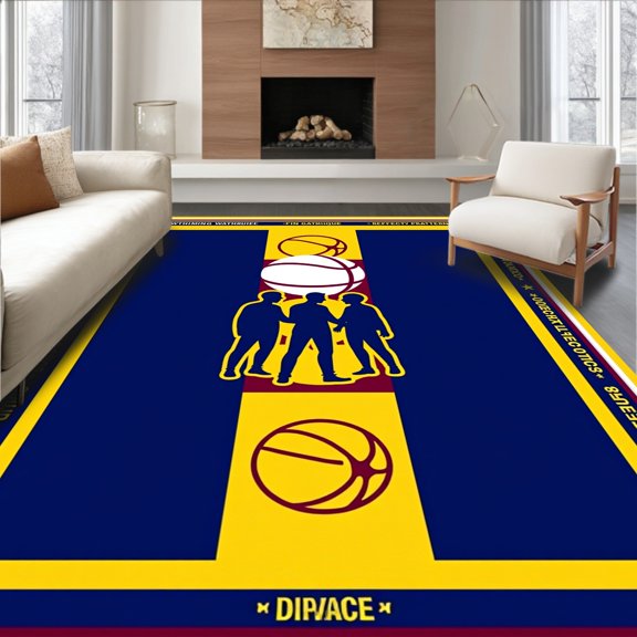 ODIKA 2x3 Machine Washable Non-Slip Area Rug, Professional Styled Circular Floor With Player Emblem High Traffic Rug, Yellow, 670499