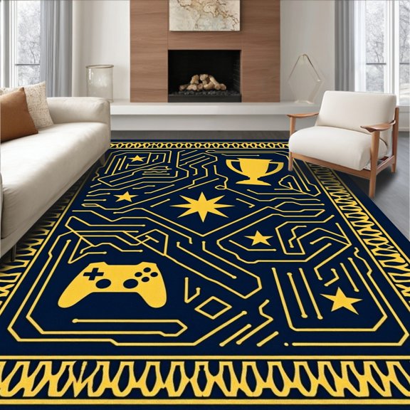 ODIKA 2x3 Machine Washable Non-Slip Area Rug, Professional Tournament Console Trophy Design High Traffic Rug, Blue, 673480