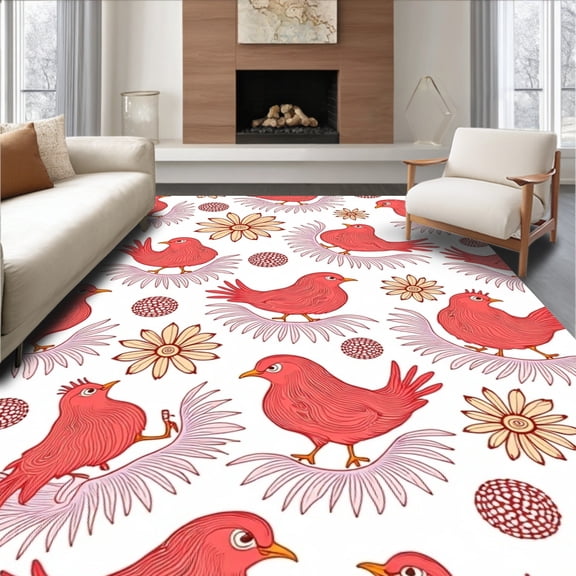 ODIKA 2x3 Machine Washable Non-Slip Area Rug, Provincial Poultry Sunrise Archway Entryway Decoration High Traffic Rug, Red, 517681
