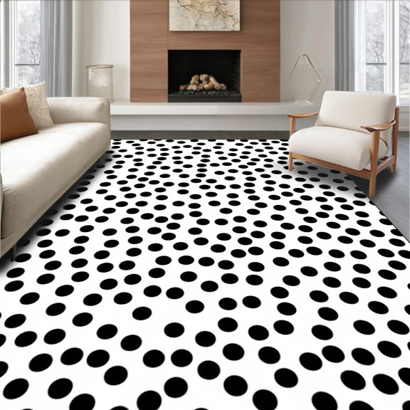 ODIKA 2'x3' Machine Washable Non-Slip Area Rug, Punch Needle Kit Dalmatian Spotted Canvas Cushion Handcraft High Traffic Rug, Black, 633768