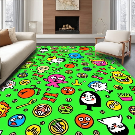 ODIKA 2x3 Machine Washable Non-Slip Area Rug, Quirky Internet Meme Inspired Humorous Bathroom Doormat Art High Traffic Rug, Green, 724684