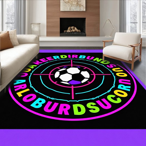 ODIKA 2x3 Machine Washable Non-Slip Area Rug, Radial Letter Formation Training Featuring Athletic Theme High Traffic Rug, Black, 695612