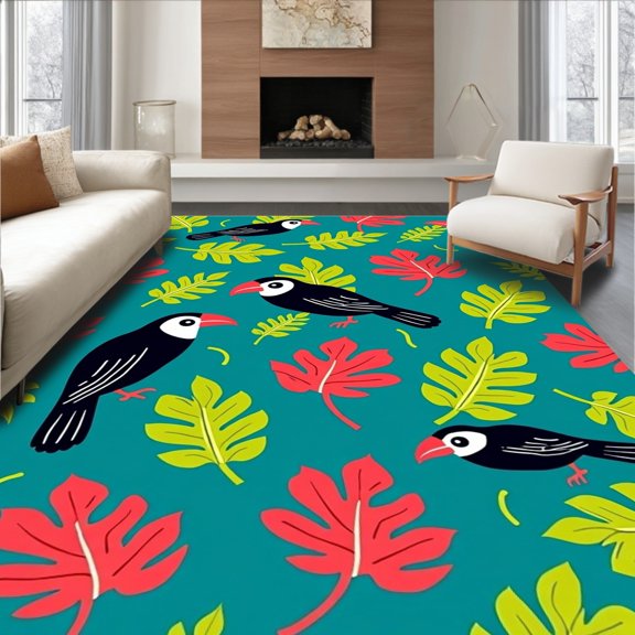 ODIKA 2x3 Machine Washable Non-Slip Area Rug, Rainforest Canopy Tropical Newborn Sanctuary High Traffic Rug, Blue, 685909