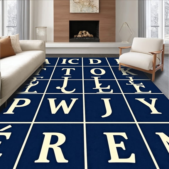 ODIKA 2x3 Machine Washable Non-Slip Area Rug, Reading Foundation Tiles with Academic Lettering High Traffic Rug, Blue, 695681