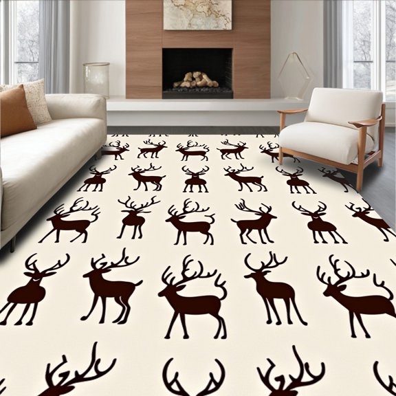ODIKA 2x3 Machine Washable Non-Slip Area Rug, Reindeer Tapestry Hook Kit Antler Wildlife Project High Traffic Rug, Beige, 655141