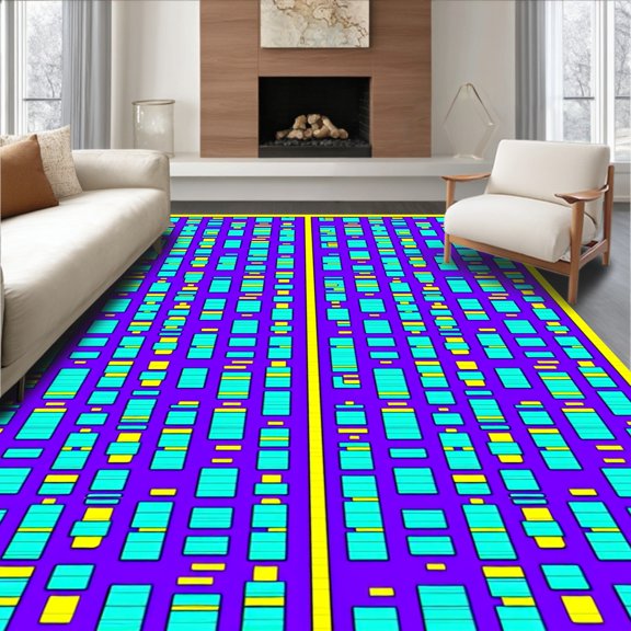 ODIKA 2x3 Machine Washable Non-Slip Area Rug, Retro Arcade Pixel Universe Floor Covering With Blocky High Traffic Rug, Purple, 446870