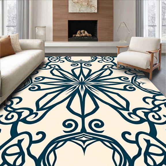 ODIKA 2x3 Machine Washable Non-Slip Area Rug, Retro Atomic Starburst Lattice Abstract Swirl Vibrant High Traffic Rug, Beige, 666783