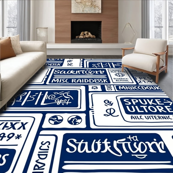 ODIKA 2x3 Machine Washable Non-Slip Area Rug, Retro Game Day Entry Stub with Authentic Sporting Event Graphics High Traffic Rug, Blue, 671163