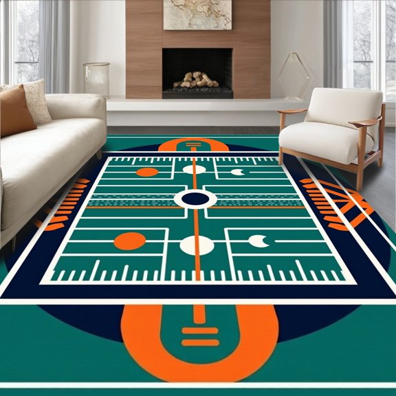 ODIKA 2x3 Machine Washable Non-Slip Area Rug, Retro Sports Field Art Showcasing Classic Stadium Layout and Graphic High Traffic Rug, Blue, 675015