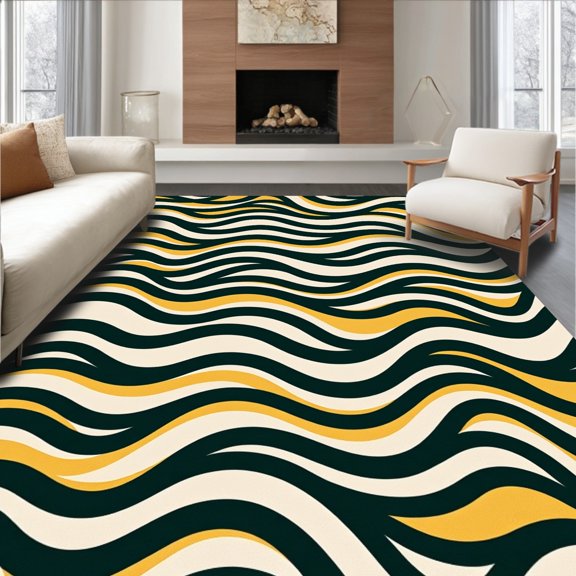 ODIKA 2x3 Machine Washable Non-Slip Area Rug, Retro Wave Interlocking with Mid Modern Flair High Traffic Rug, Yellow, 597751
