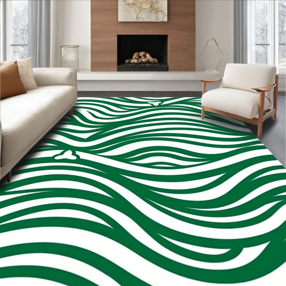 ODIKA 2x3 Machine Washable Non-Slip Area Rug, Retro Wave Motif with Stylized Petal Embellishments High Traffic Rug, Green, 390133