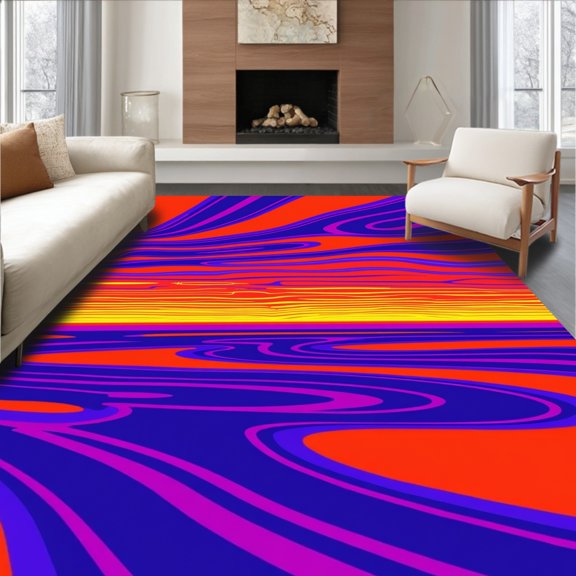 ODIKA 2x3 Machine Washable Non-Slip Area Rug, Retrowave Nightclub Phosphorescent Track High Traffic Rug, Red, 441194