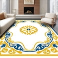 thumbnail image 1 of ODIKA 2'x3' Machine Washable Non-Slip Area Rug, River Plate Interlocking Medallion Scrollwork with Flair High Traffic Rug with Pad, Yellow, 716947, 1 of 8