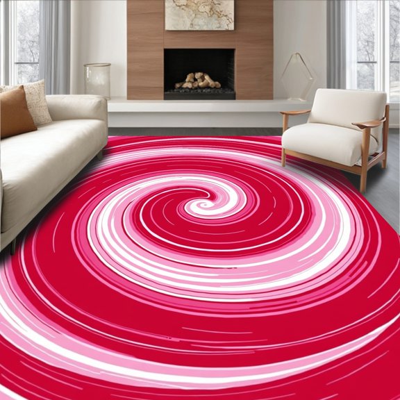 ODIKA 2x3 Machine Washable Non-Slip Area Rug, Roll Spiral Vortex Abstract Sports Themed Floor Covering High Traffic Rug, Red, 676282