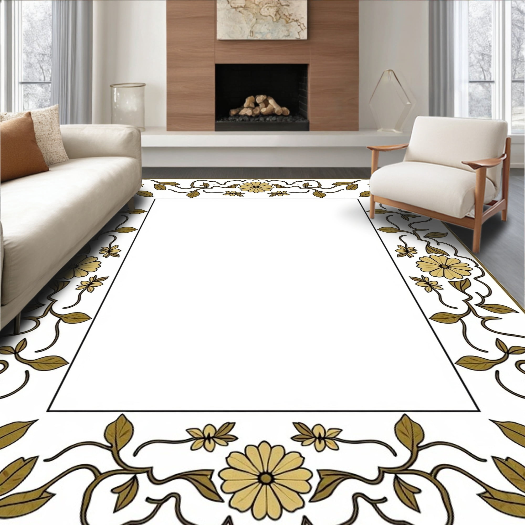 Interlocking Two Rugs ODIKA 2'x3' Machine Washable Non-Slip Area Rug, Rosette Cluster with ...
