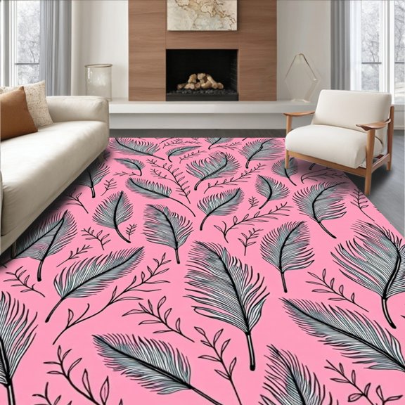 ODIKA 2x3 Machine Washable Non-Slip Area Rug, Rustic Bantam Feather Non Skid High Traffic Rug, Pink, 728479