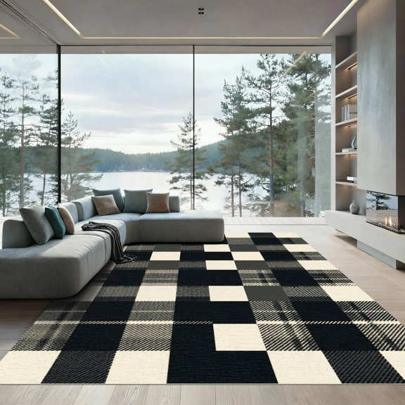 ODIKA 2x3 Machine Washable Non-Slip Area Rug, Rustic Black High Traffic Rug, Grey, 1257615