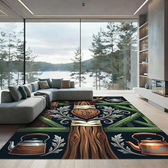 ODIKA 2'x3' Machine Washable Non-Slip Area Rug, Rustic Dark Green High Traffic Rug, Green, 1174633