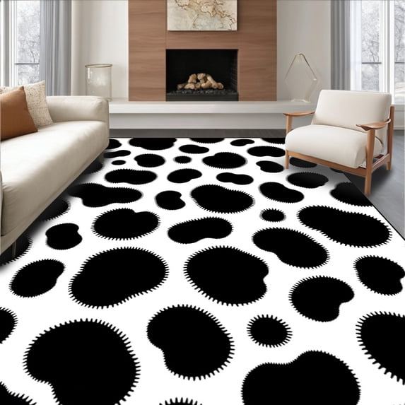 ODIKA 2'x3' Machine Washable Non-Slip Area Rug, Rustic Fireplace Accent with Traditional Cowhide Design High Traffic Rug, Black, 614875