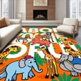 thumbnail image 1 of ODIKA 2'x3' Machine Washable Non-Slip Area Rug, Safari Adventure Animals Learning Playmat with Alphabet Letters Educational High Traffic Rug with Pad, Orange, 685542, 1 of 8